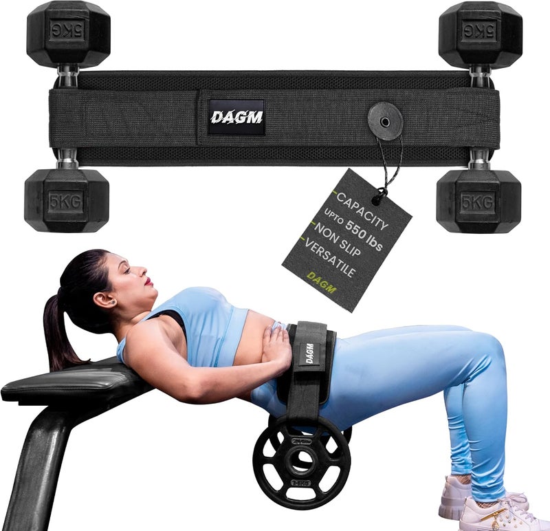 DAGM Hip Thrust Belt for Dumbbells heavy, Secure Glute Trainer with Non-Slip Extra Padding That Protects Your Hips - Ideal for Gym & Home Workouts - Use with Heavy Duty Kettlebells, Dumbbells, & Plates Hold up to 500 lbs - Image 1